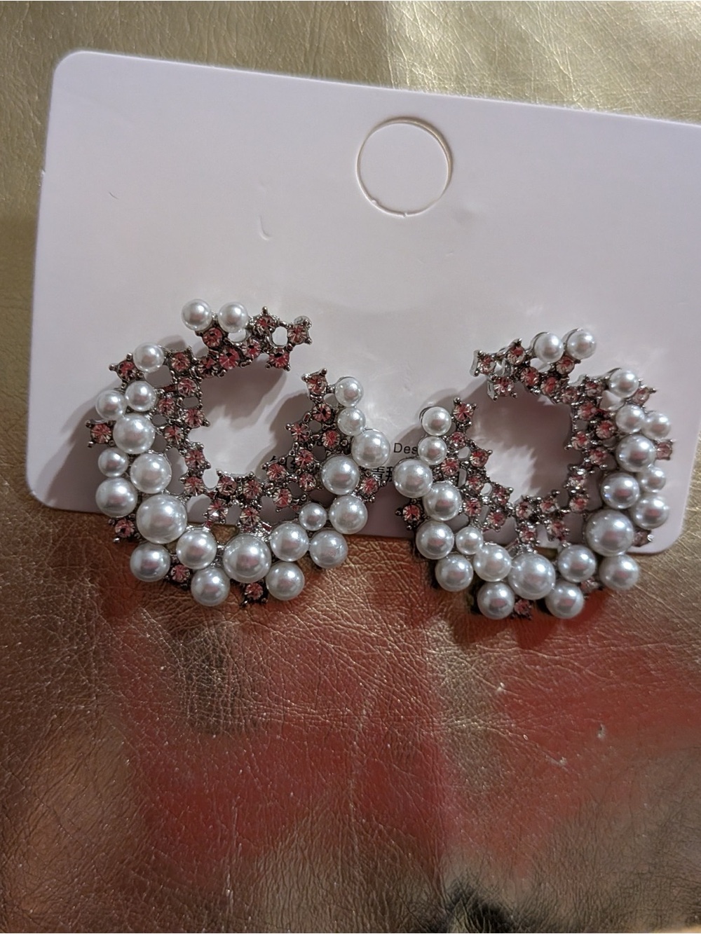 Elegant Pearl & Pink Crystal Hoop Earrings
